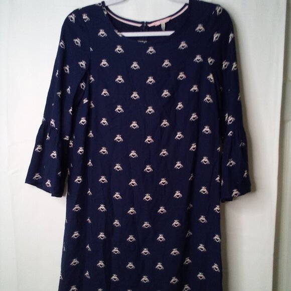 Joules Dress Women 2 Half Bell Sleeve Gardenia Bees With Heart Blue White - Picture 2 of 16